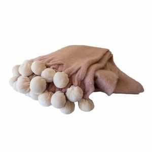 Pink Mohair Throw with Pom Pom Fringe